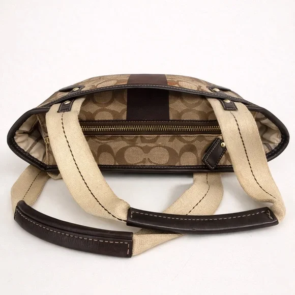 Coach Tan Signature Canvas Tote with Dark Brown Trim - Picture 6 of 11